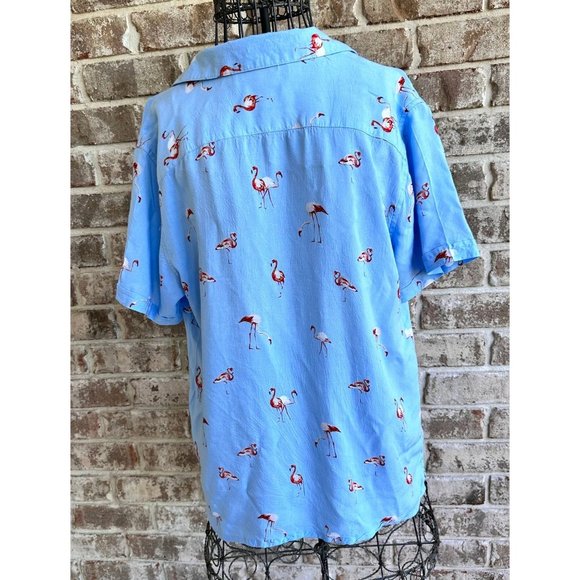 VTG Flamingo Shirt Medium Nickel Iron Blue Front Button Hawaiian Cruise … - Picture 8 of 12